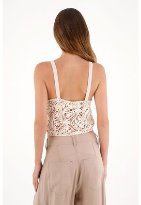 Tennis Camisa Crop En Tela Tejida Crudo Para Mujer