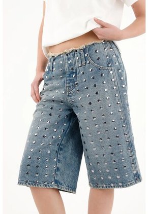 Tennis Bermuda Larga Con Taches Azul Para Mujer