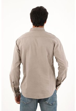 Tennis Camisa Oxford Manga Larga Café Para Hombre