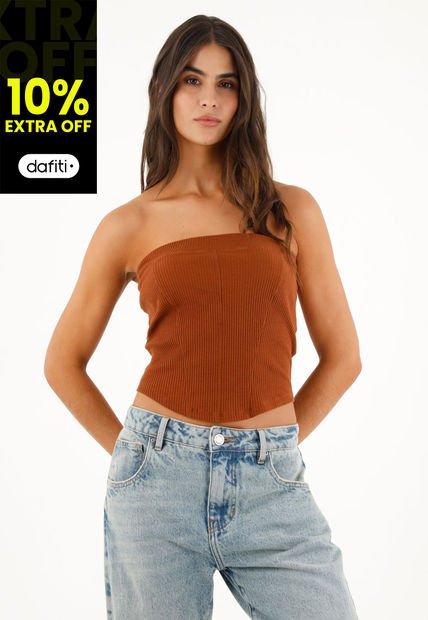 Camiseta Café Tipo Corsé Para Mujer