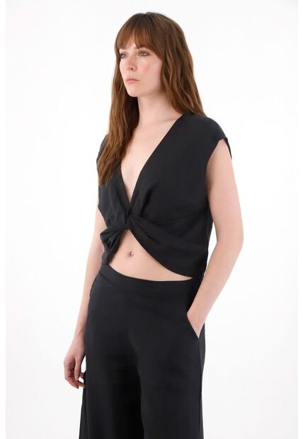 Tennis Camisa Amplia En Lino 100% Negra Para Mujer