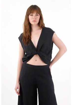 Tennis Camisa Amplia En Lino 100% Negra Para Mujer