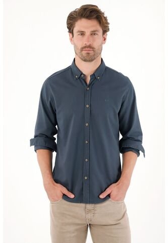 Tennis Camisa Manga Larga Con Raqueta Bordada Azul Para Hombre Tennis