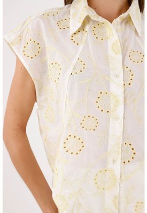 Tennis Camisa Sin Mangas Relajadas Con Bordado Floral Blanco Para Mujer