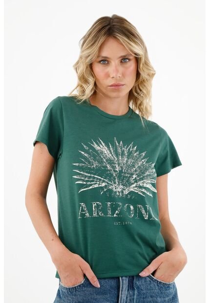Camiseta Verde Estampada Para Mujer