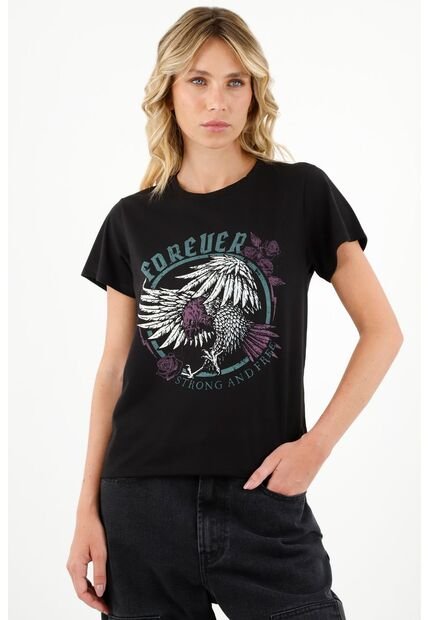 Camiseta Negra Estampada Para Mujer