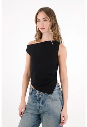 Tennis Camiseta Crop En Rib Negra Para Mujer