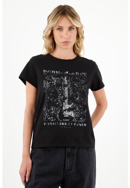 Camiseta Negra Estampada Para Mujer