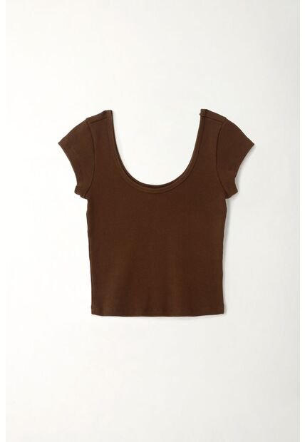 Tennis Camiseta En Rib Ajustada Café Para Mujer
