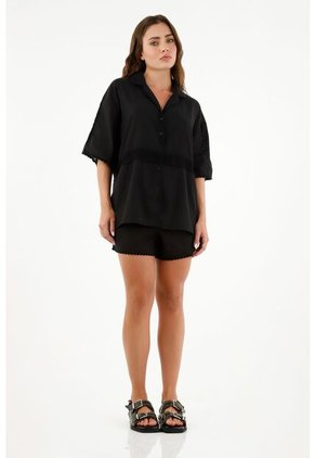 Tennis Camisa Manga Corta Negra Para Mujer