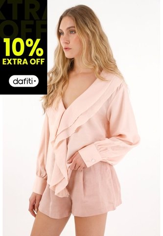 Tennis Camisa Con Escote En V Y Boleros Crudo Con Cuello Estructurado Para Mujer Tennis