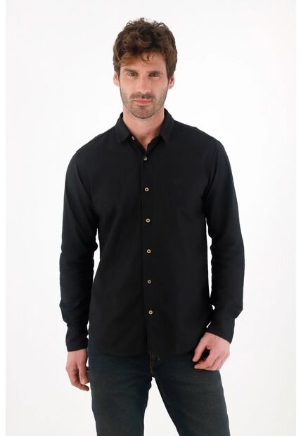 Tennis Camisa Clásica Preteñida Con Cuello Camisero Negra Para Hombre