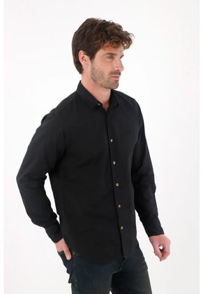 Tennis Camisa Clásica Preteñida Con Cuello Camisero Negra Para Hombre