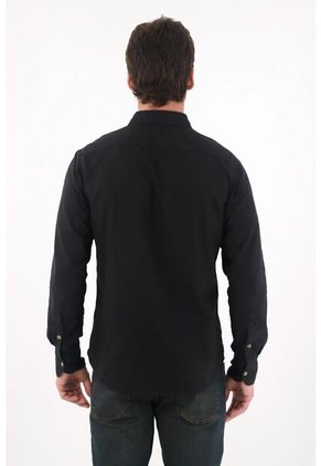 Tennis Camisa Clásica Preteñida Con Cuello Camisero Negra Para Hombre