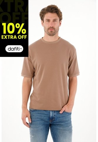 Tennis Camiseta Relaxed Con Textura Piqué En Algodón Camel Para Hombre Tennis