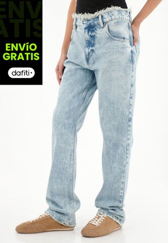 Tennis Jean Recto De Tiro Medio Con Pretina Desflecada Para Mujer Tennis