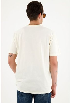 Camiseta Unisex Con Mini Bordado De Banana Crudo