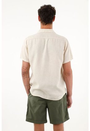 Tennis Camisa Crudo Manga Corta En 100% Lino Para Hombre