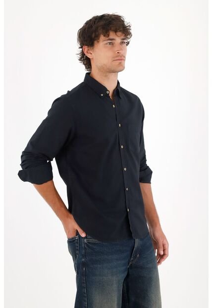 Tennis Camisa Oxford Manga Larga Negra Para Hombre