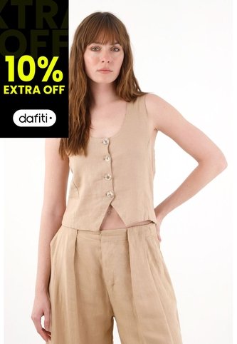 Tennis Chaleco En 100% Lino Crudo Para Mujer Tennis