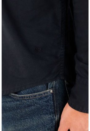 Tennis Camisa Oxford Manga Larga Negra Para Hombre