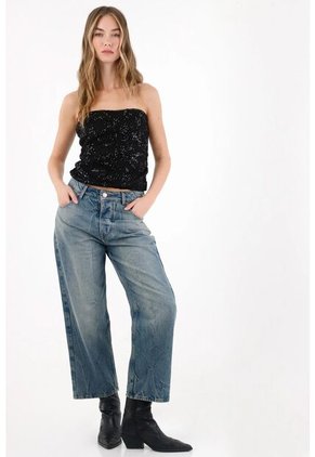 Tennis Camisa Strapless De Lentejuelas Negra Para Mujer