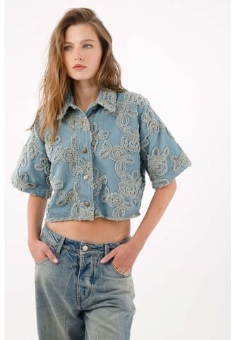 Tennis Camisa Boxy Crop Con Apliques Florales En Algodón Azul Para Mujer Tennis