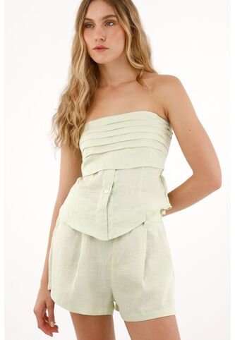 Tennis Camisa Strapless En 100% Lino Verde Para Mujer Tennis