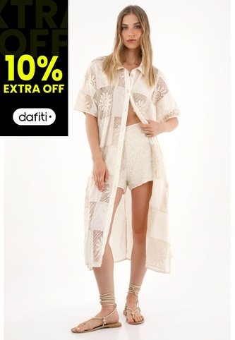 Tennis Camisa Larga Con Mix De Telas Crudo Para Mujer Tennis