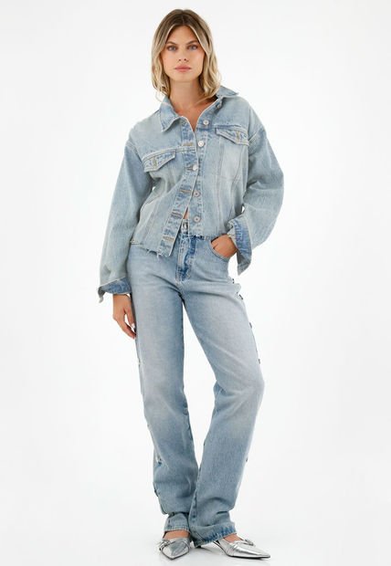 Chaqueta Azul Tipo Trucker Para Mujer