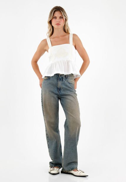 Camisa Crudo Con Escote Recto Para Mujer