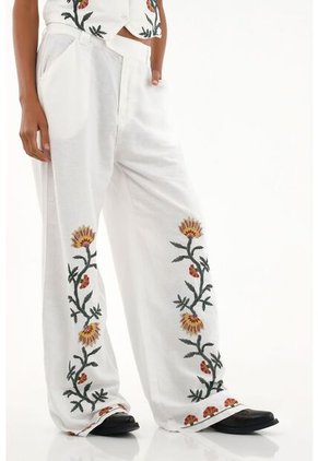 Tennis Pantalón Recto De Tiro Medio Con Bordados Para Mujer