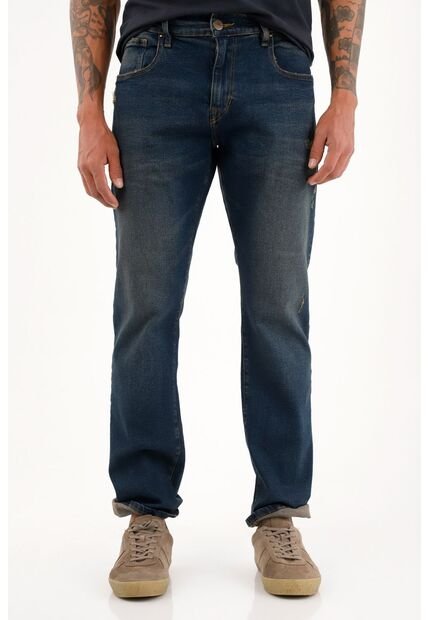 Tennis Jean Recto Tiro Medio Azul Con Realce En Las Costuras Para Hombre