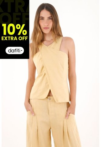 Tennis Camisa Con Diseño Cruzado Amarilla Para Mujer Tennis