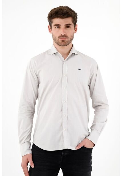 Camisa De Tela Preteñida Gris Para Hombre