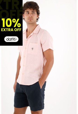Camisa En 100% Lino Rosada Para Hombre Tennis