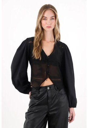 Tennis Camisa Con Leve Transparencia Negra Para Mujer