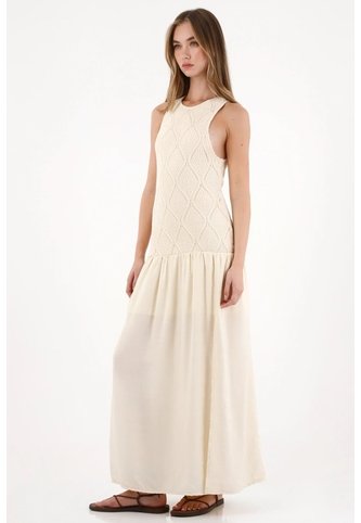 Tennis Vestido Largo Manga Sisa Crudo Con Acabado Ligero Para Mujer Tennis