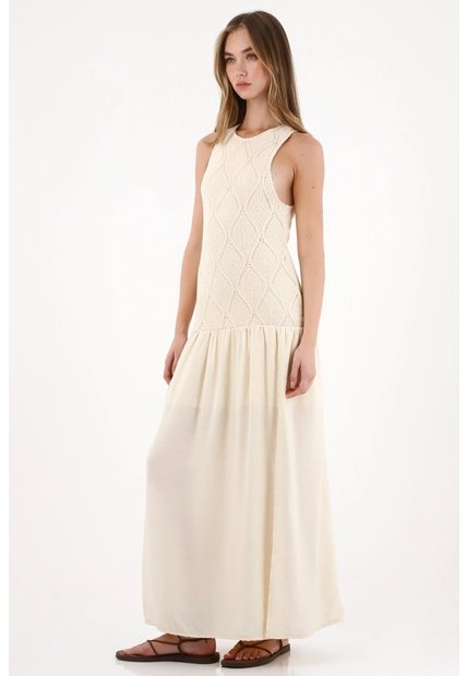 Tennis Vestido Largo Manga Sisa Crudo Con Acabado Ligero Para Mujer