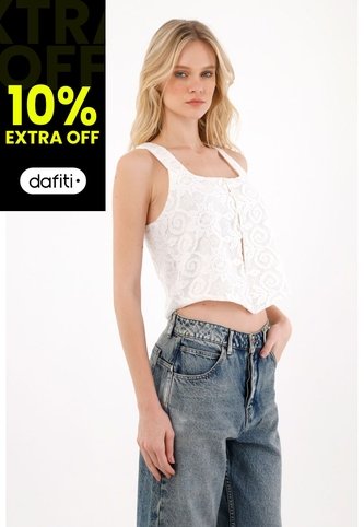 Camisa Tipo Chaleco En Tela Texturizada Crudo Para Mujer Tennis