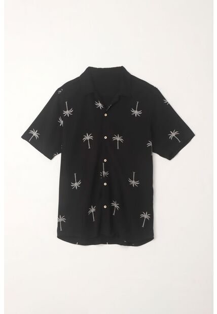 Tennis Camisa En Apariencia Lino Con Diseño De Palmeras Para Hombre