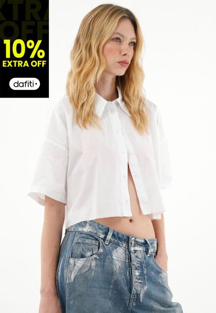 Camisa Clásica De Manga Corta Blanca Para Mujer