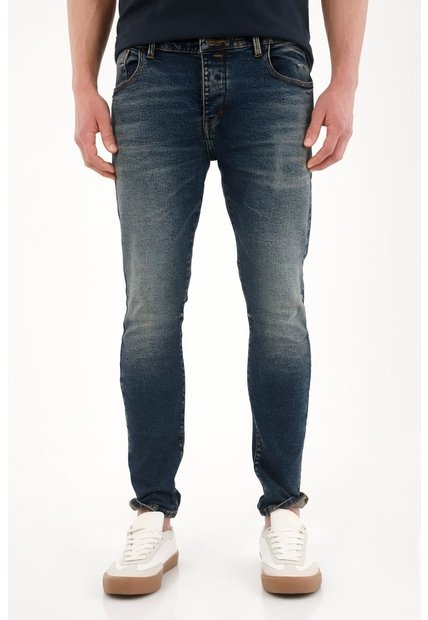 Tennis Jean Skinny Con Arrugas 3D Azul Oscuro Para Hombre