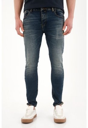 Tennis Jean Skinny Con Arrugas 3D Azul Oscuro Para Hombre