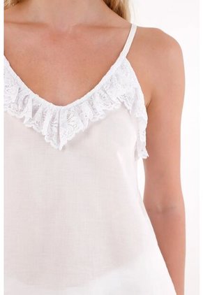 Tennis Pijama De Short Con Detalles De Encaje Blanca Para Mujer