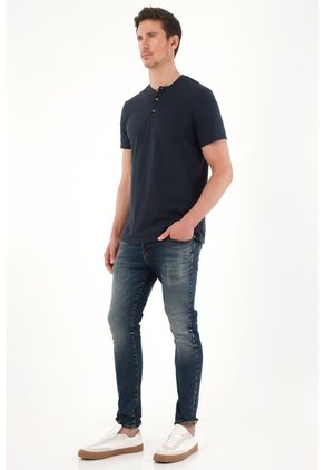 Tennis Jean Skinny Con Arrugas 3D Azul Oscuro Para Hombre