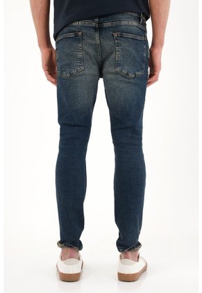 Tennis Jean Skinny Con Arrugas 3D Azul Oscuro Para Hombre