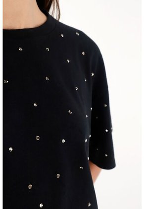 Tennis Camiseta Negra Con Apliques Decorativos Para Mujer