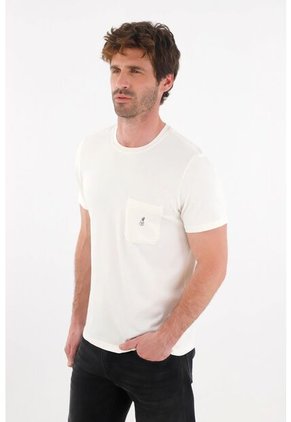 Tennis Camiseta Básica Con Bolsillo Y Estampado Crudo Para Hombre