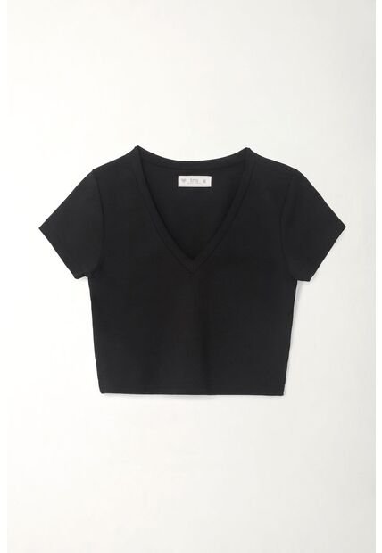 Tennis Camiseta Crop Con Cuello En V Negra Para Mujer